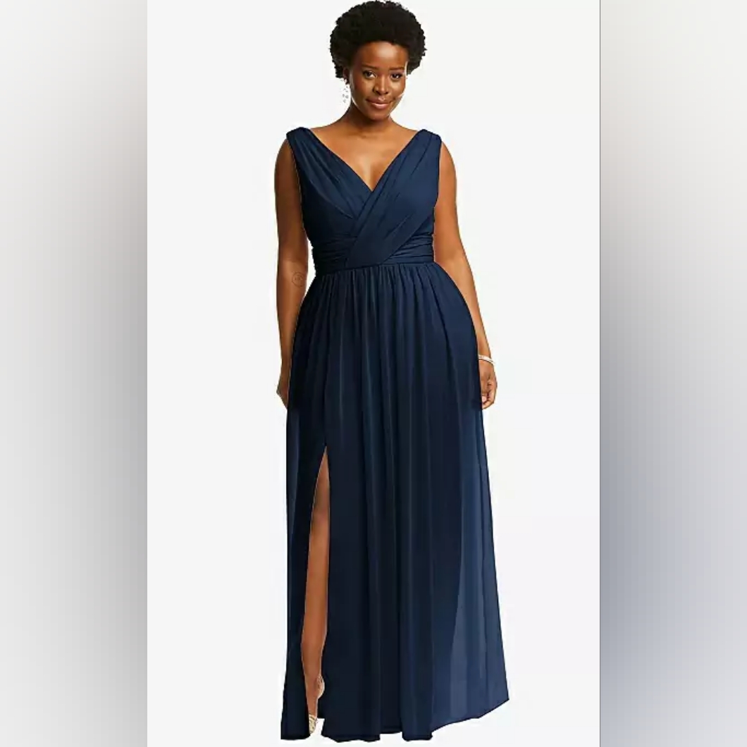 Nwot Sleeveless Draped Chiffonmaxi Dress With Front Slitin Midnight Navy